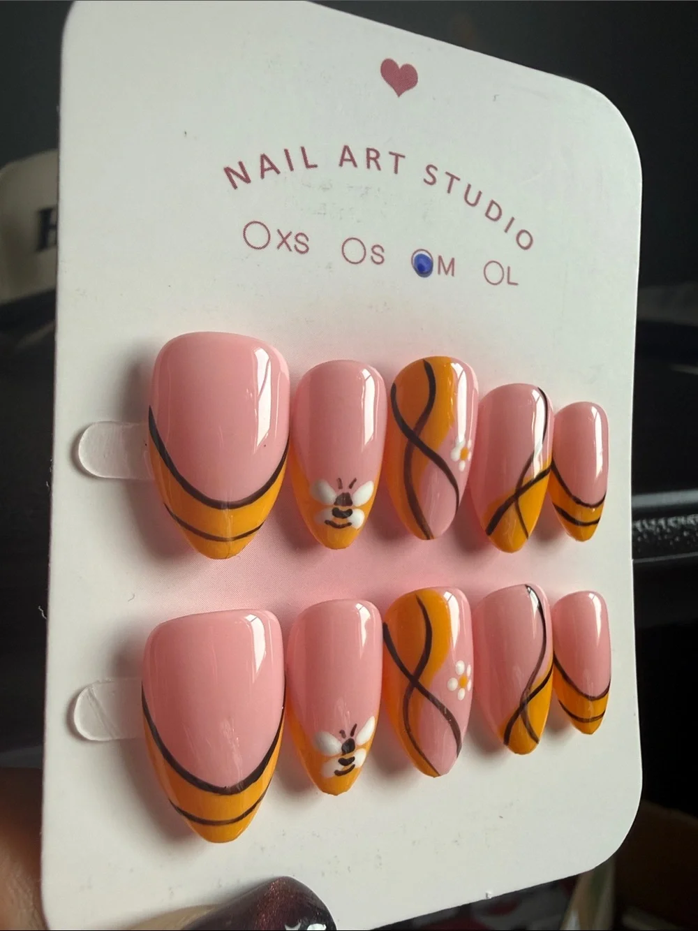 Pink & Mustard Bee Accent Press-On Nails
